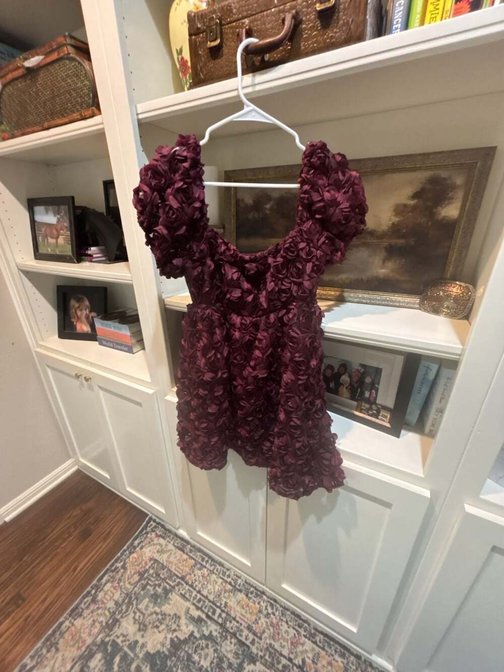 Altar'd State Krystal Rosette Burgundy Babydoll Mini Dress